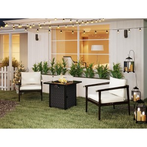 LOVSON 28" Propane Fire Pit Table,50,000 BTU Outdoor Gas Firepit with Rattan/Wicker Design, Tempered Glass Top & Wind Screen for Patio & Garden - 1 of 4