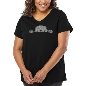 LA Pop Art Women's Word Art V-Neck - Peeking Dog - 1 of 4