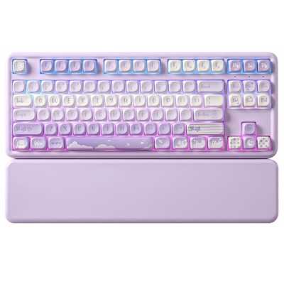 MaseiKar B87Wireless Mechanical Keyboard,QMK/VIA Programmable,TKL Layout87 Keys,BT/2.4G/USB-C,Hot Swap Gasket Mount RGB Backlit(Purple,Cocoa Cream V2)
