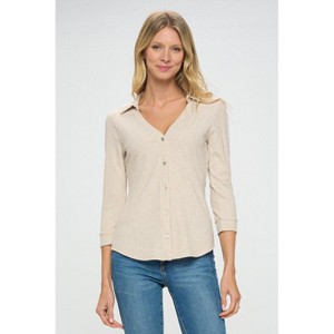WEST K Women's Amaya Rib Knit Button Down Collar Top - 1 of 4