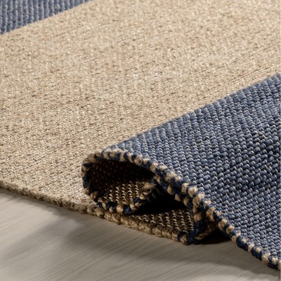 Handmade Blue and Beige Jute Rectangular Area Rug, 9' x 12'