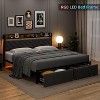 King LED Bed Frame with Headboard Upholstered Platform Bed with Charge Station and Storage Drawers Heavy Duty Metal Slats No Box Spring Needed Gray - 3 of 4