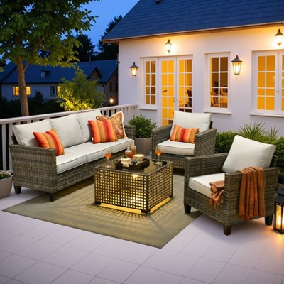 XIZZI Outdoor Sectional Sofa Set, Modular Outdoor Wicker Sofa Set with Optional Solar Table, Ottomans or Fire Pit in 6 Colors, All-Weather Design