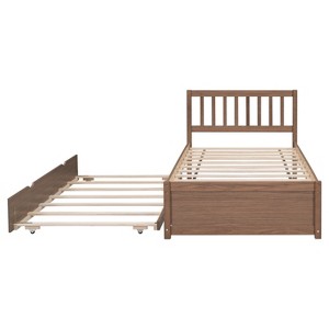TiramisuBest Modern Design Wooden Twin Size Platform Bed Frame with Trundle for Walnut Color - Walnut Rubber Design - 1 of 4
