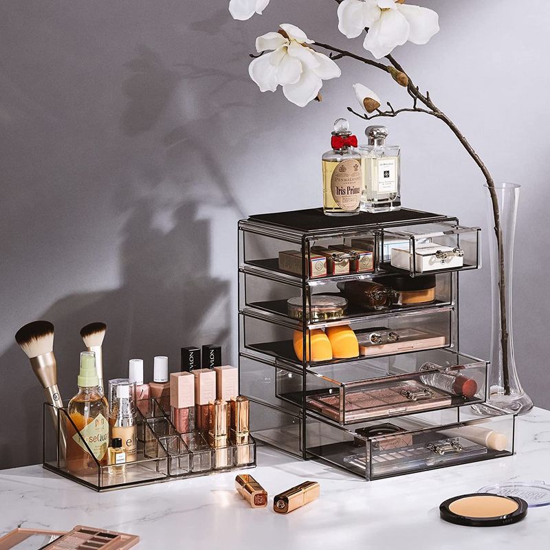Sorbus 2 Piece Acrylic Makeup and Jewelry Storage Organizer Case (6 Drawers and Lipstick Tray), 3 of 8