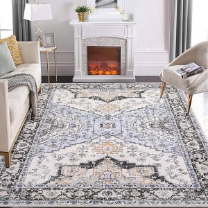 5x7 Classic Vintage Floral Accent Rug - Thin Low Pile, Non Slip, Washable, Reinforced Edges, Stain Resistant, Foldable - 1 of 4