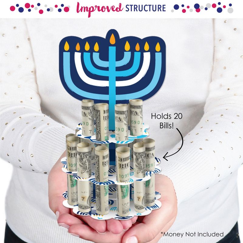 Big Dot of Happiness Hanukkah Menorah - DIY Chanukah Holiday Party Money Holder Gift - Cash Cake, 2 of 8
