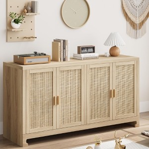 Whizmax 4-Door Rattan Storage Cabinet - Modern Accent Console with Shelf, Coffee Bar & Entryway Organizer for Living Room, Kitchen, Dining - 1 of 4