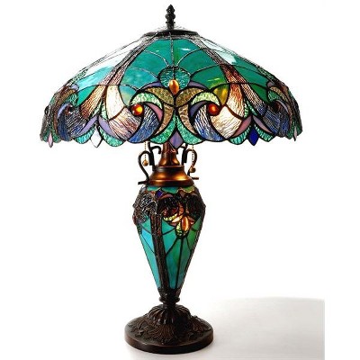 Chloe Lighting Liaison Tiffany-Style 3 Light Victorian Double Lit Table Lamp 18" Shade