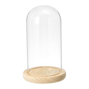 Unique Bargains Wooden Base Plants Home Decor Glass Bell Jar Display Case - 1 of 4