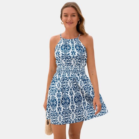 Женские платья Cupshe Women's Swing Dress Flattering Ikat Print Sleeveless-M-Blue