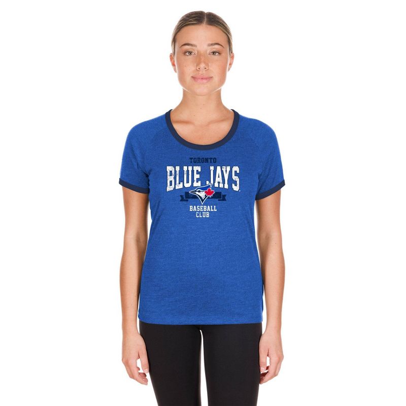 MLB Toronto Blue Jays Women&#39;s Heather Bi-Blend Ringer T-Shirt, 5 of 7
