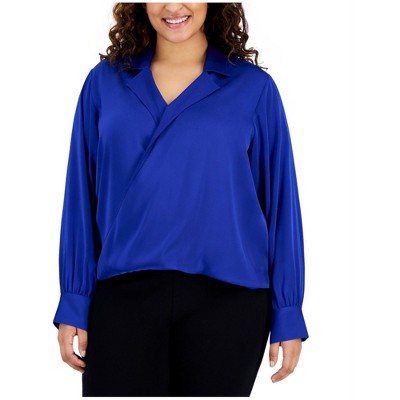 Calvin Klein Womens Faux-Wrap Wrap Blouse