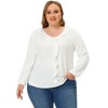 Agnes Orinda Women's Plus Size Elegant Long Sleeve Ruffle Trim V Neck Office Blouses - 3 of 4
