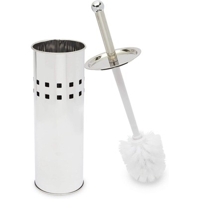 Okuna Outpost Set of 2 Stainless Steel Toilet Brush with Holder, Bathroom Accessories, Cleaning Supplies 3.6 x 14 in.