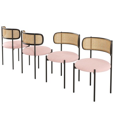 Bencmate Accent Chairs Modern Upholstered Dining Chairs Set of 2, Rattan Back, Accent Kitchen Chairs, Black, 20.5"*20.5"*30"