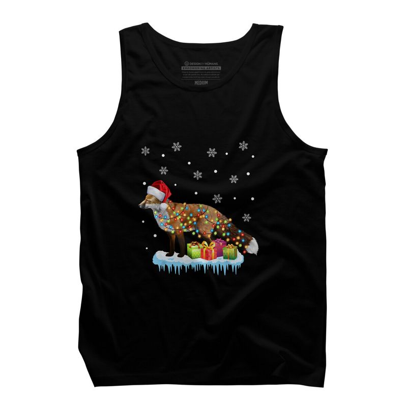 Men's Design By Humans X-Mas Fox Christmas Lights Funny Wild Animal Design Gift T-Shirt By NekoShop Tank Top, 1 of 5