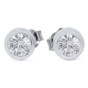 Pompeii3 1/2ct Bezel Set Round Diamond Studs 14K White Gold - 1 of 2