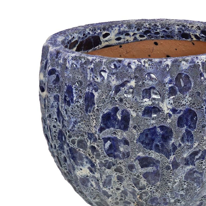 Sunnydaze Fluted Lava Finish Ceramic Planter - Dark Blue - 10" Round - Set of 2, 4 of 10