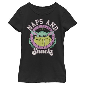 Girl's Star Wars: The Mandalorian Grogu Naps and Snacks T-Shirt - 1 of 4