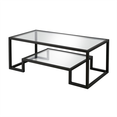 Blackened Bronze Rectangular Glass Coffee Table with Lower Shelf