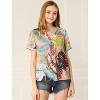 Allegra K Women's Hawaiian Floral Leaves Printed Short Sleeve Button Down Vintage Shirt - 3 of 4