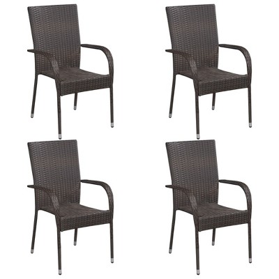 vidaXL Stackable Patio Chairs 4 pcs Poly Rattan Brown