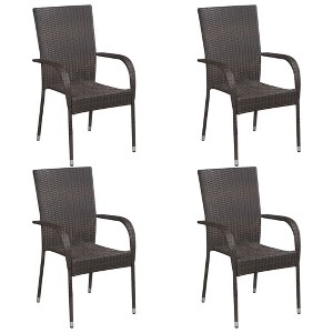 vidaXL Stackable Patio Chairs 4 pcs Poly Rattan Brown - 1 of 1