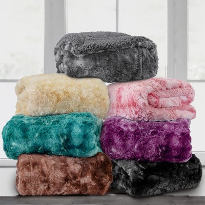 Brown Tie-Dye Faux Fur Sherpa Reversible Throw Blanket