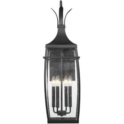 Matte Black 4-Light Outdoor Wall Lantern with Clear Seeded Glass