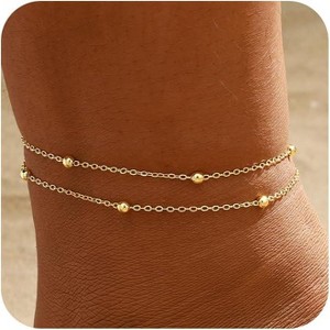 2/3 PCS Gold Waterproof Cuban Link Anklet for Women 14K Gold Plated Non Tarnish Lightweight - 1 of 4