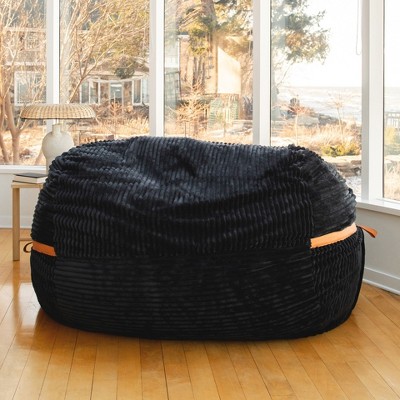XXL Black Licorice Corded Plush Bean Bag Chair with Removable Cover