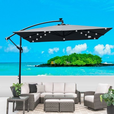 CAVINAS 8.2 FT Pool Umbrellas Outdoor Solar Light Patio Umbrella Outdoor Umbrellas for Patio with Base for Garden