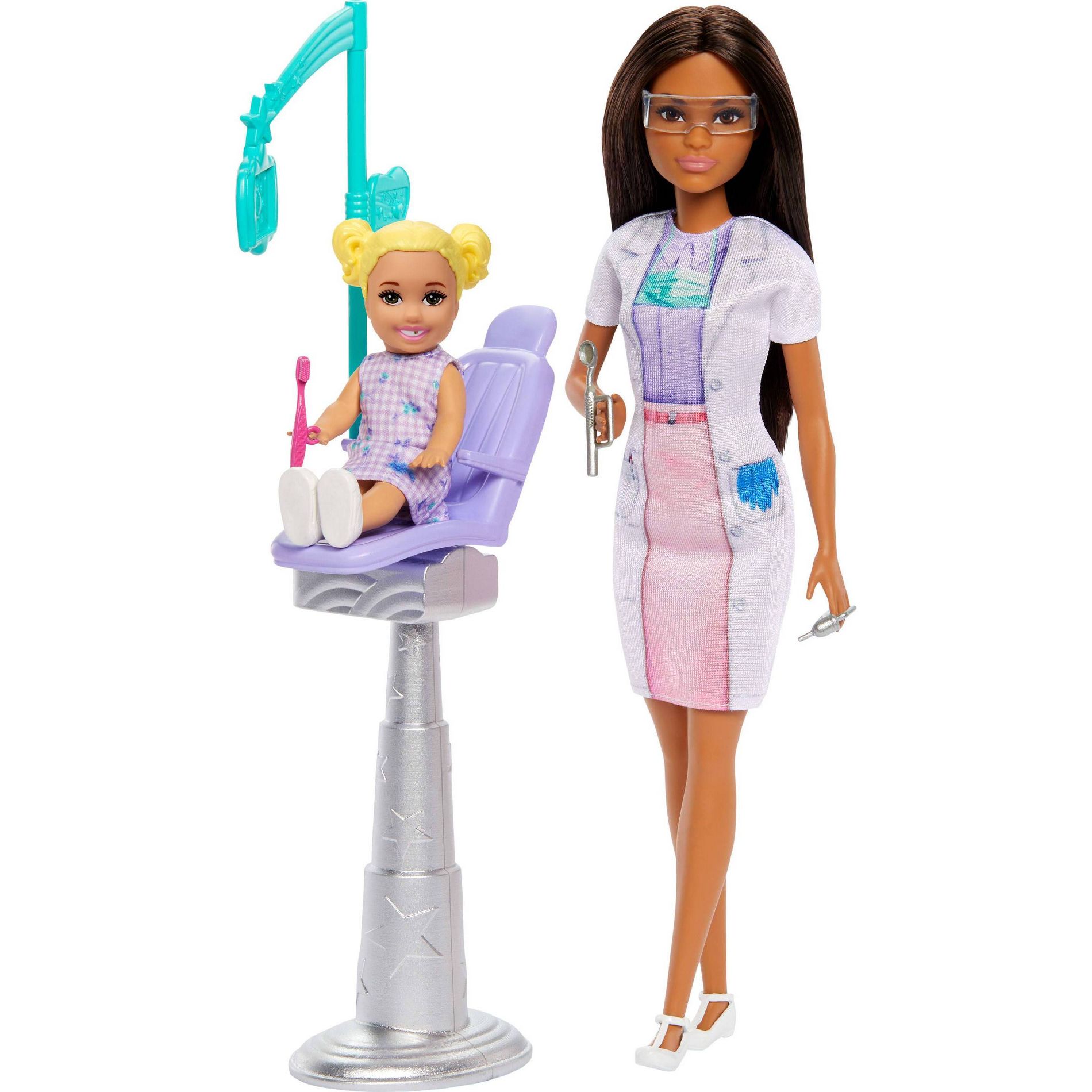 Barbie Dentist Brunette 11" Fashion Doll, 1 Kid Doll, Medical Doctor Furniture & Accessories