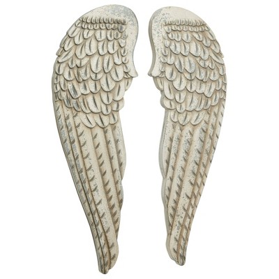 (Set of 2) 13" x 40.50" Large Distressed Angel Wings Wood Wall Art White - Olivia & May