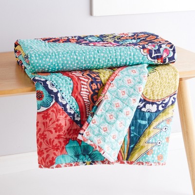 Exotic Bazaar Cotton Quilted Throw 50x60 in - Reversible, Colorful Medallion