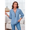 Imily Bela Womens V-Neck Lantern Sleeve Blouse Zipper Design Loose Casual Top Shirts - 4 of 4