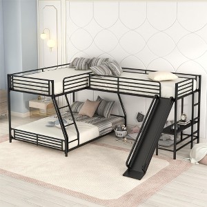 PAGED Twin Size Bunk Bed Modern Simple Metal Quadruple Bed Frame with Guardrail and Ladder, Space Saving - 1 of 4