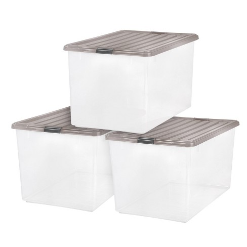 IRIS USA 3 Pack 144qt Large Clear View Plastic Storage Bin with Lid and  Secure Latching Buckles 