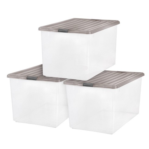 IRIS USA 3 Pack 144qt Large Clear View Plastic Storage Bin with