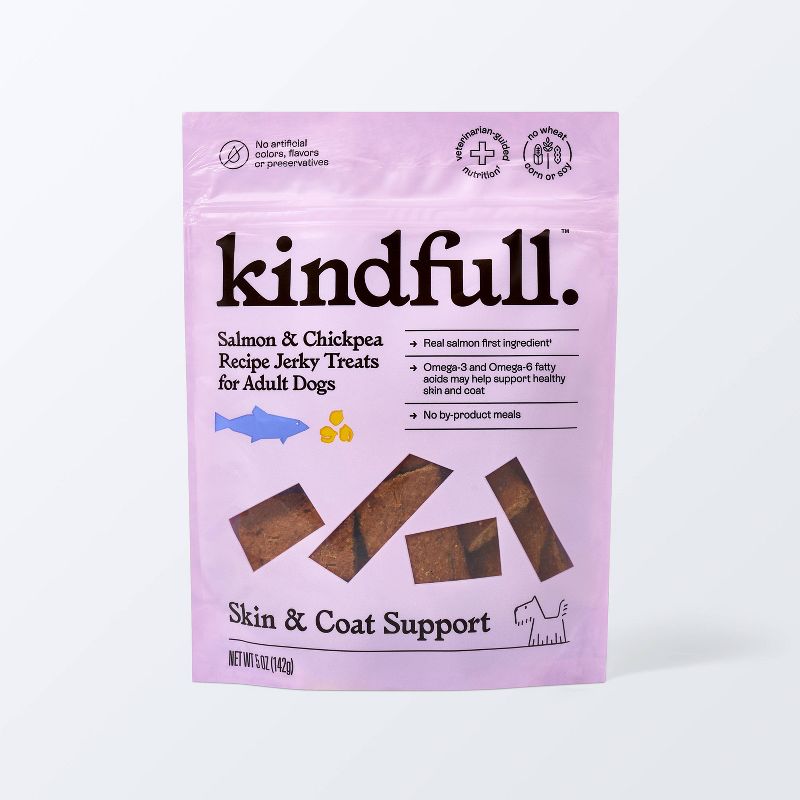 Skin and Coat Support with Salmon and Chickpea Jerky Dog Treat - 5oz - Kindfull&#8482;, 1 of 5