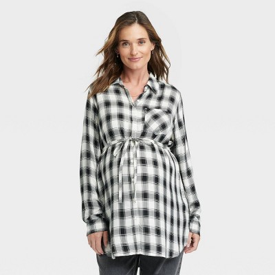 Long Sleeve Collared Classic Woven Popover Maternity Shirt - Isabel Maternity by Ingrid & Isabel™ Plaid
