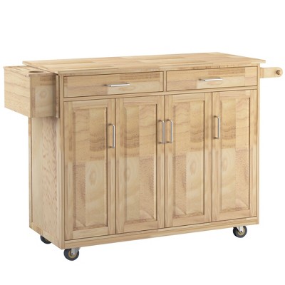 HOMCOM Wooden Rolling Kitchen Island Utility Storage Cart with Drawers Door Cabinets and Towel Rack for Dining Room
