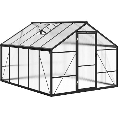 8x12 Ft Aluminum Large Walk-in Greenhouse, Polycarbonate Greenhouse with Adjustable Roof Vent for Outdoors, Greenhouse for Patio, Lawn