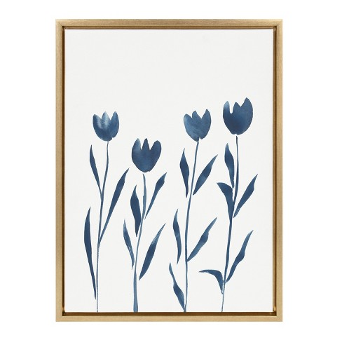 Kate And Laurel Sylvie Indigo Tulips On White Framed Canvas By Teju ...