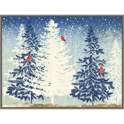 30" x 22" Snowy Christmas Trees Framed Wall Canvas - Amanti Art