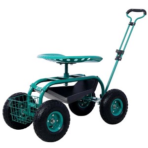 Rolling Garden Cart With 4 Wheels Tool Tray Basket Adjustable Height 360-degree Swivel Heavy-duty Frame Easy Assembly Garden Scooter Gardening - 1 of 4