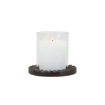 wood and glass hurricane candle holders