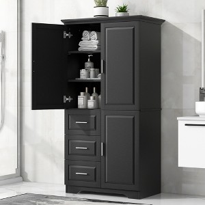 Whisen Tall and Wide Storage Cabinet with Doors, Three Drawers and Adjustable Shelf for Bathroom, Office, Study - 1 of 4