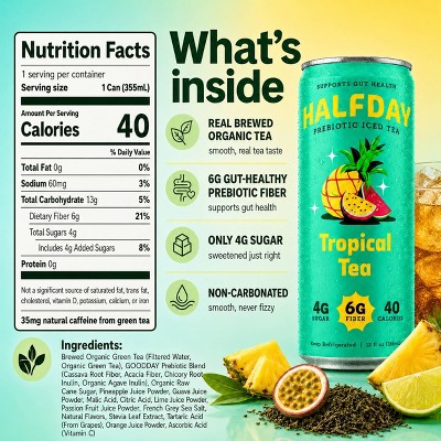 Halfday Prebiotic Iced Tea Tropical Tea - 12  fl oz Can